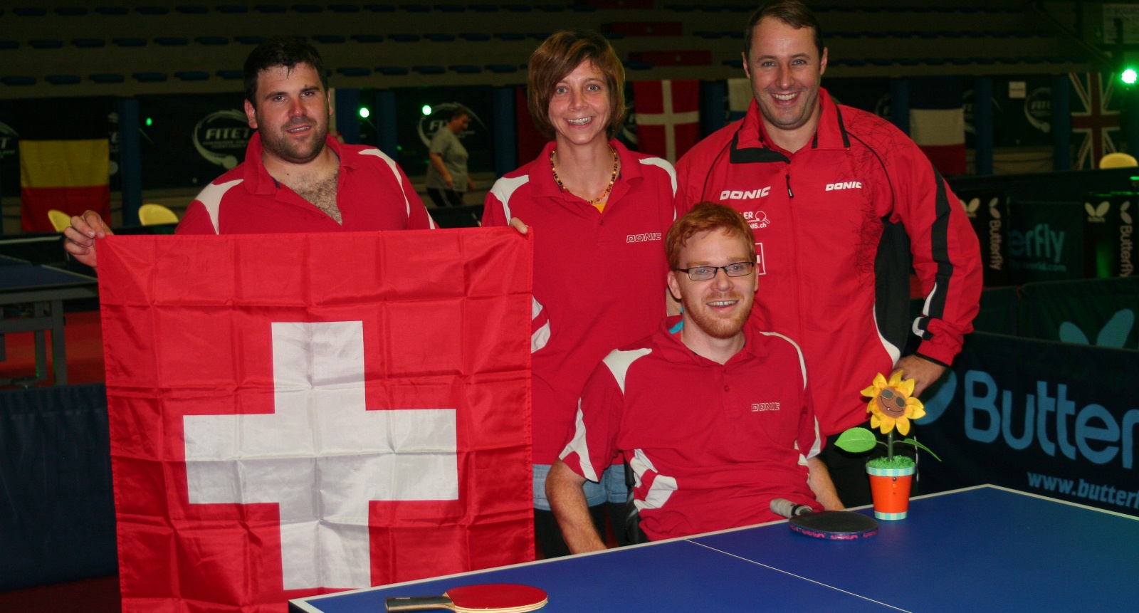 Valentin Kneuss, Diana Kusterer (Betreuerin), Silvio Keller, Philipp Zeugin (Nationalcoach)