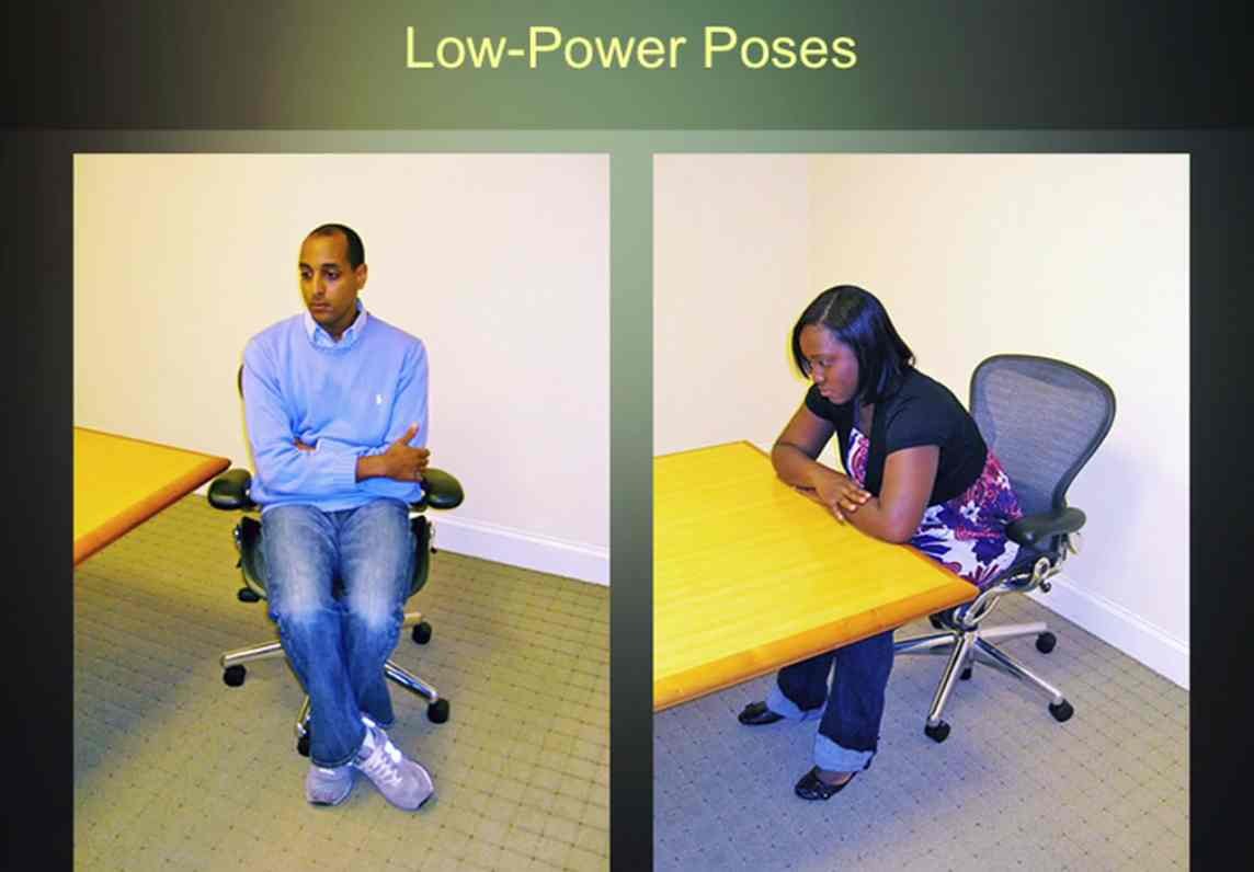 and the researchers also asked the subjects to assume low power poses for 2 minutes