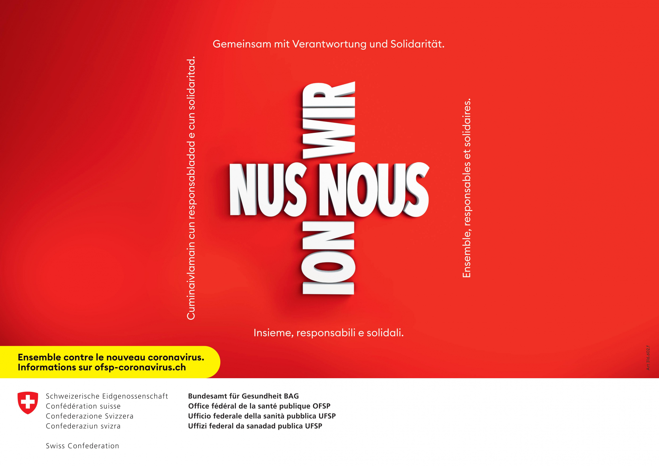 Affiche OFSP Ensemble contre le nouveau Coronavirus