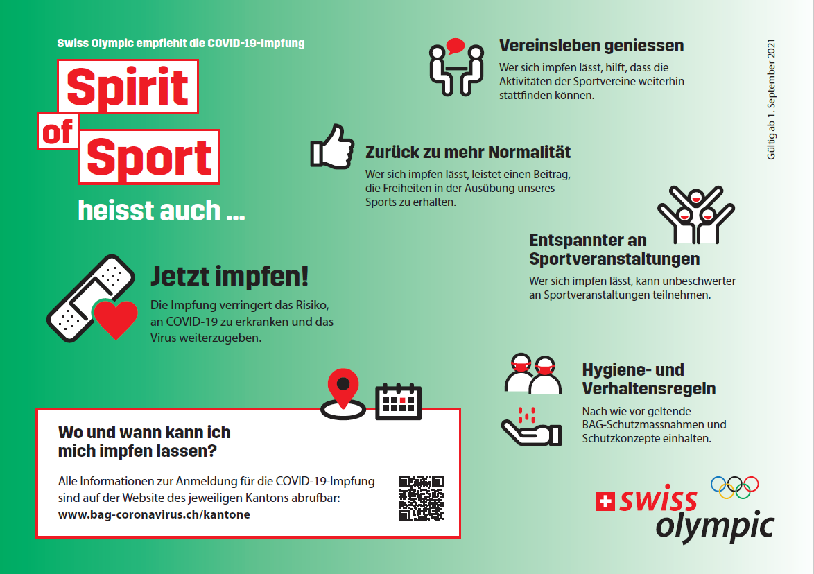 Swiss Olympic empfiehlt die COVID-19 Impfung